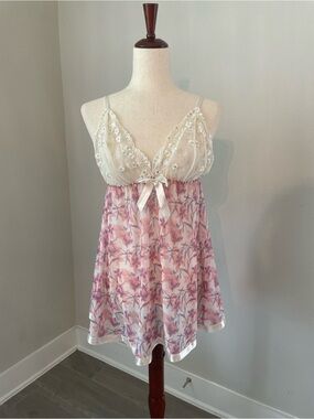 Babydoll Lingerie Teddy Fairycore Sexy Pink Lace Sheer Medium Dress